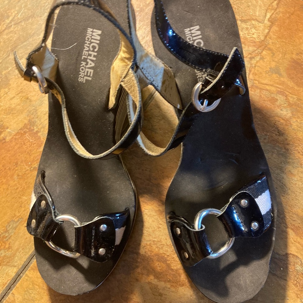 Michael Kors Black Platform Sandals with Metallic Accents